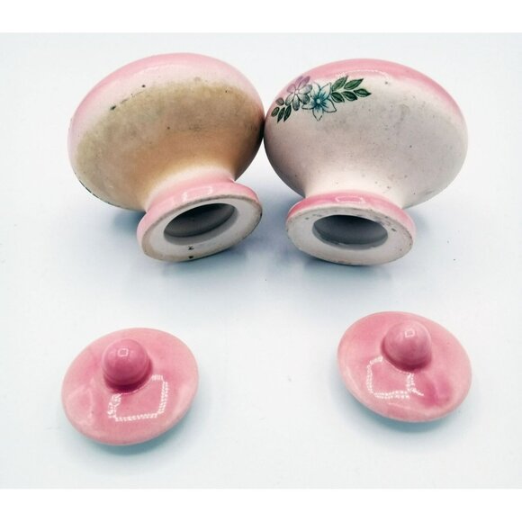 Vanity Jars Porcelain Vintage Pink White Pottery Lids Flowers 2 Inch Miniature - Picture 13 of 15